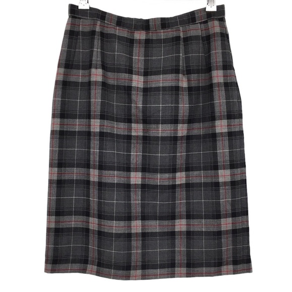 Pendleton Skirt Womens 10P Gray Black Plaid Virgin Wool Midi Vintage‎ - Picture 1 of 11